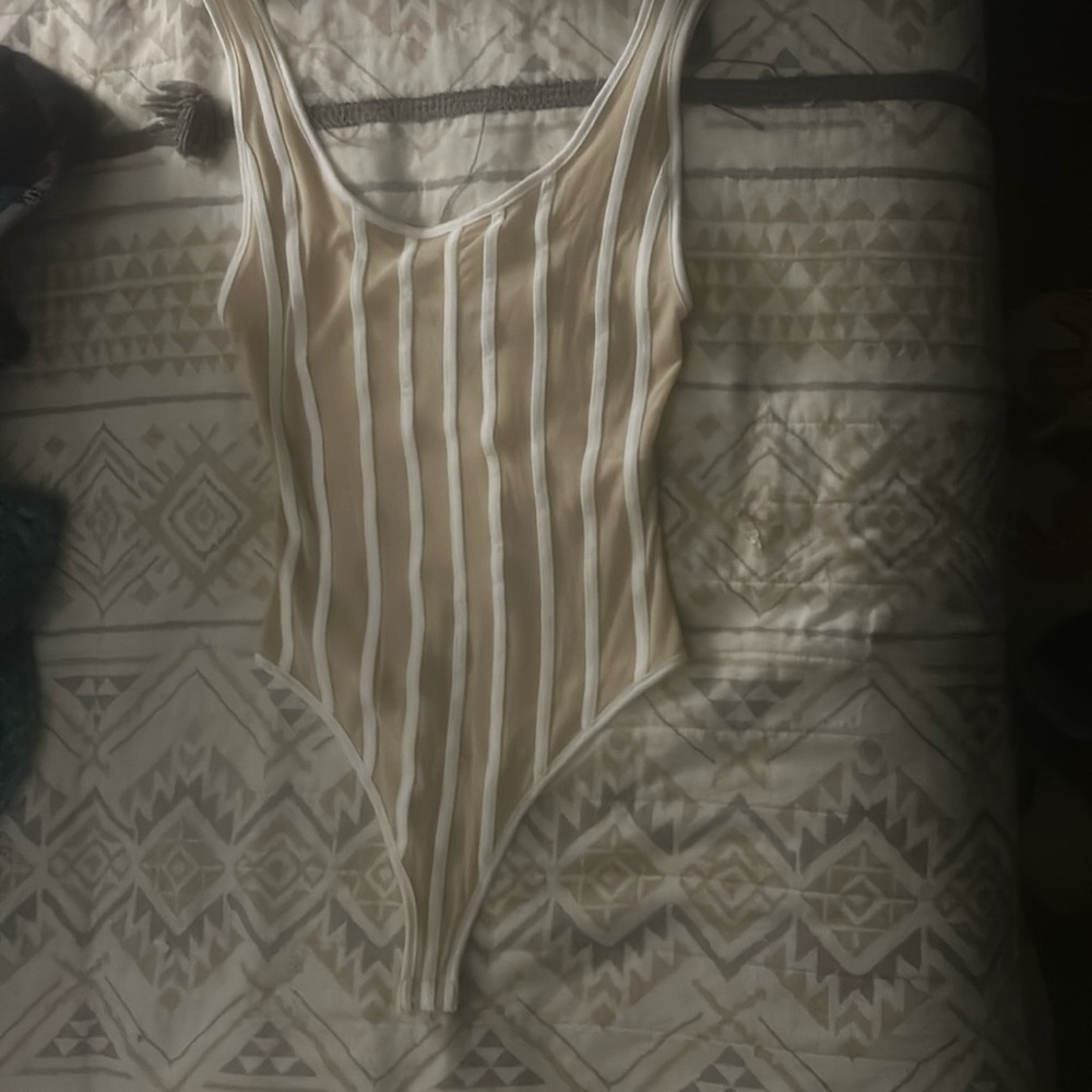 Nude sheer striped bodysuit